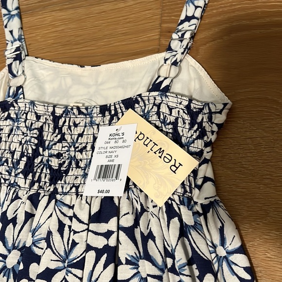 Navy and natural linen color dress - Picture 3 of 5